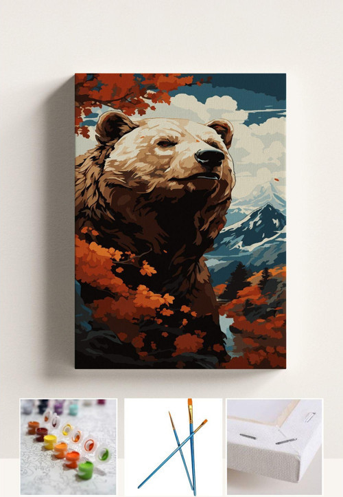 Sayılarla Boyama Ayı Tuval Seti Fırça Boya Dahil (Çıtalı) 40X50 Cm