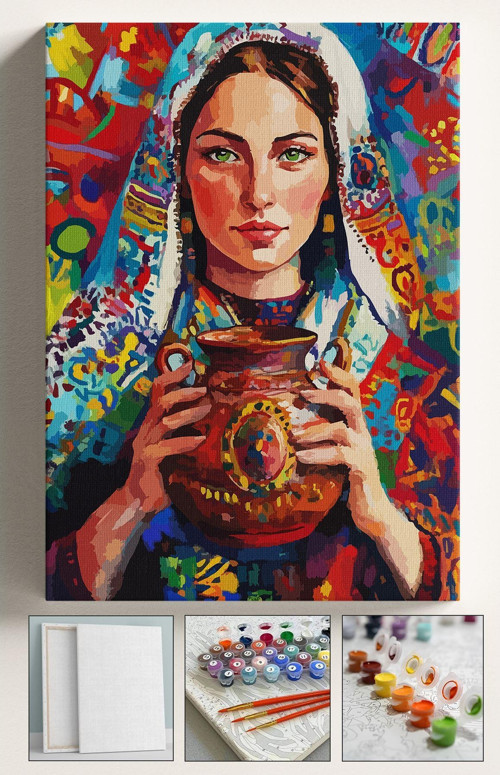 Sayılarla Boyama Çerçeveli Hobi Seti Numaralı Tuval Fırça Boya Kasnaklı 40X50 Cm- Anadolu Kızı