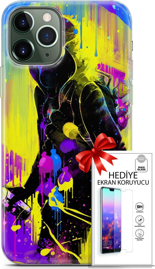 Apple İphone 11 Pro Max Kılıf Orijinal Seri Cardano 19 Sarı Mavi Mor Tam Koruma Kılıf + Ekran Koruyucu