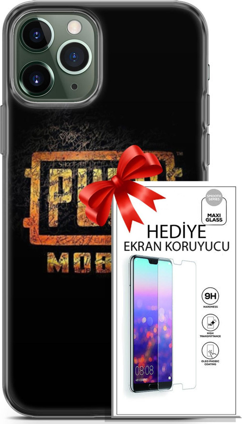 Apple İphone 11 Pro Max Kılıf Orijinal Seri Pubg 14 Logo Cover Kılıf + Ön Ekran Koruyucu