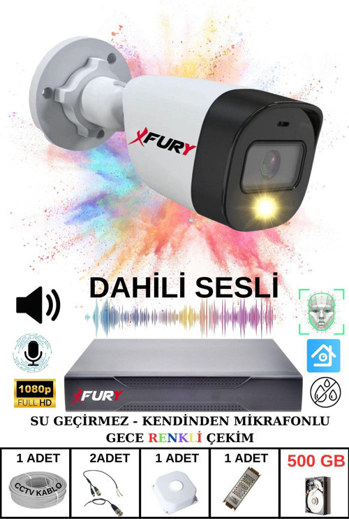 1 li Sesli Gece Renkli Görüş Güvenlik Kamerası Su Geçirmez Güvenlik Kamerası Seti 500GB