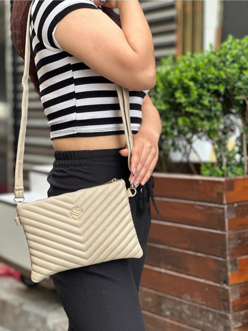 Kadın Suni Deri Kum Mat Ayarlanabilir Çapraz Ve El Askılı Deri Portföy, Clutch Çanta