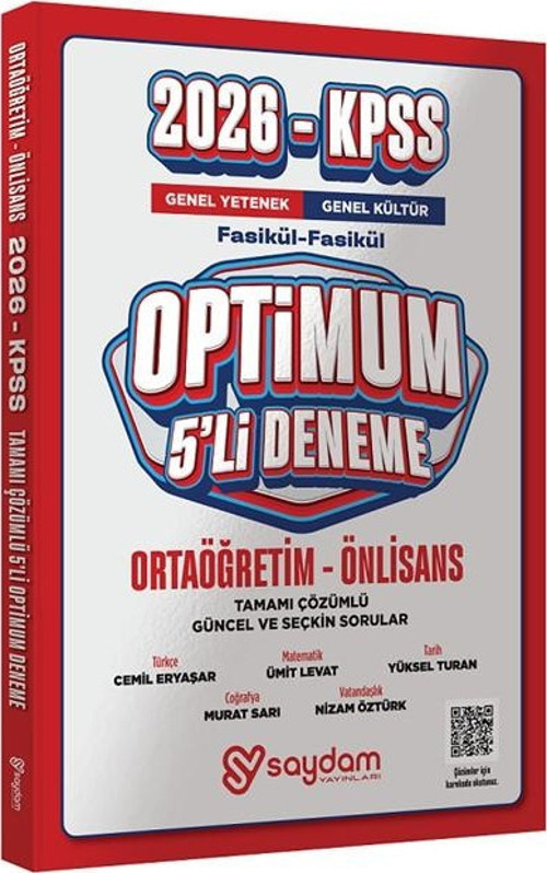 2026 KPSS Lise Ortaöğretim Ön Lisans Optimum 5 Deneme Fasikül Çözümlü Saydam Yayınları