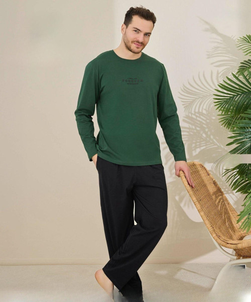 Erkek Pamuklu Bisiklet Yaka Uzun Kol İnce Pijama Takımı 6150/14 - 1 Adet