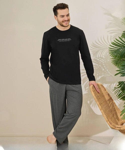 Erkek Pamuklu Bisiklet Yaka Uzun Kol İnce Pijama Takımı 6150/20 - 1 Adet