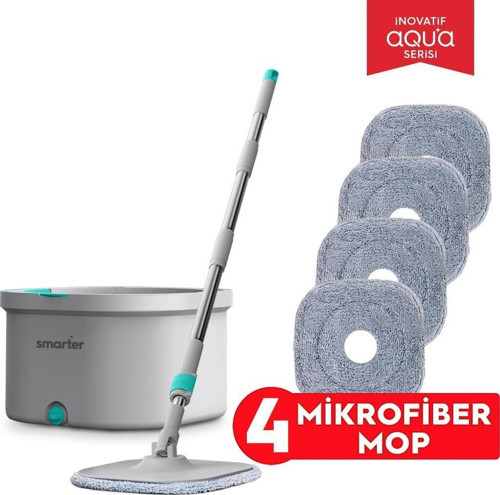 AQUA MASTER 4 ADET MİKROFİBER MOP TEMİZ&KİRLİ SUYU AYIRMA ÖZELLİĞİ OTOMATİK TEMİZLİK SETİ PASPAS