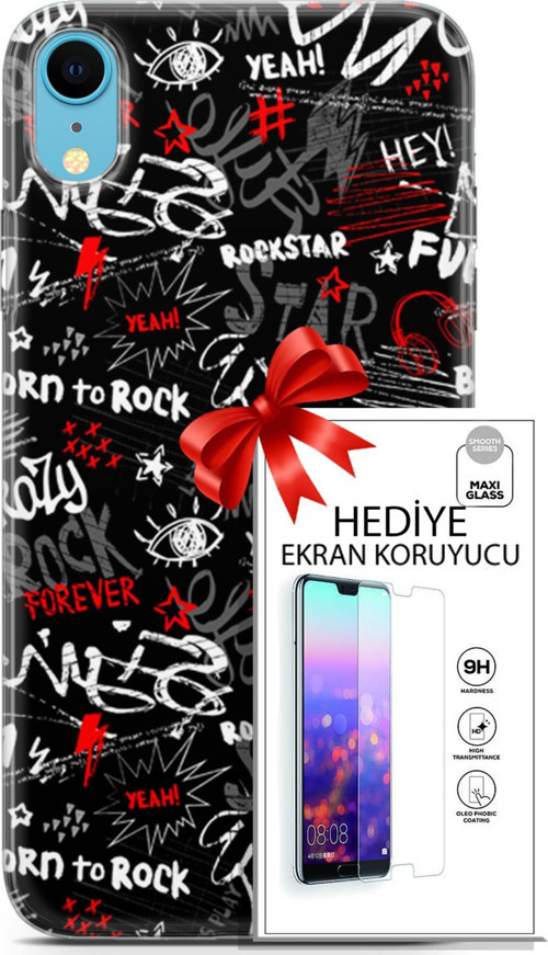 Apple İphone Xr Kılıf Orijinal Seri Punky 25 Yeah Rock Soyulmayan Kılıf + Ekran Koruyucu Full Koruma