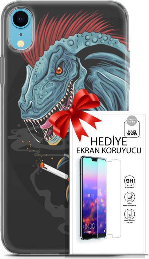 Apple İphone Xr Kılıf Orijinal Seri Punky 19 Dinozor Punk Tam Koruma Kılıf + Ekran Koruyucu