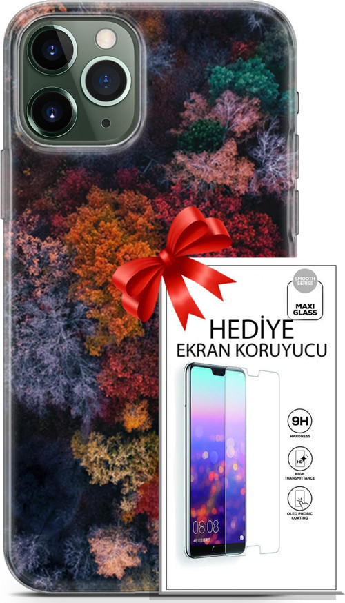 Apple İphone 11 Pro Max Kılıf Orijinal Seri Fantasy 16 Renkli Ağaçlar Hediyelik Kılıf Ve Ekran Koruyucu