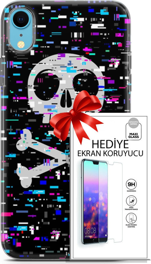 Apple İphone Xr Kılıf Orijinal Seri Cyberpunk 01 Kurukafa Telefon Kılıfı + Ekran Koruyucu