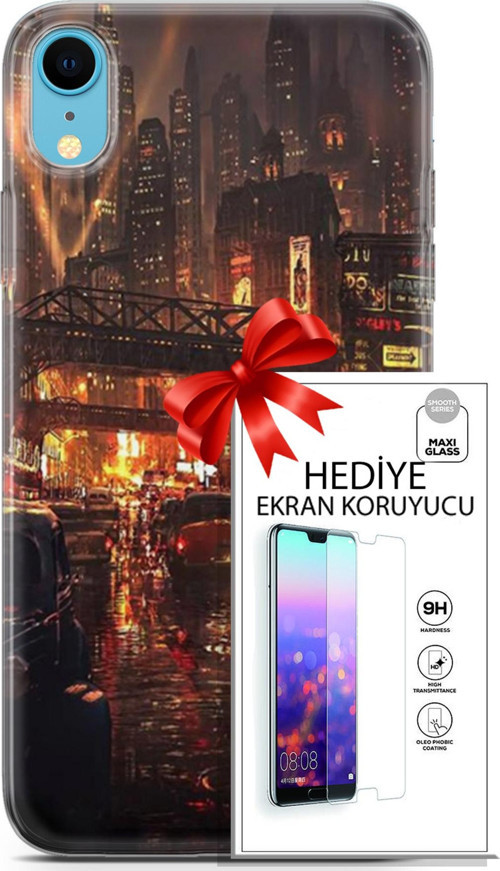 Apple İphone Xr Kılıf Orijinal Seri Cyberpunk 23 Gökdelenler Telefon Kabı Ve Ekran Koruyucu