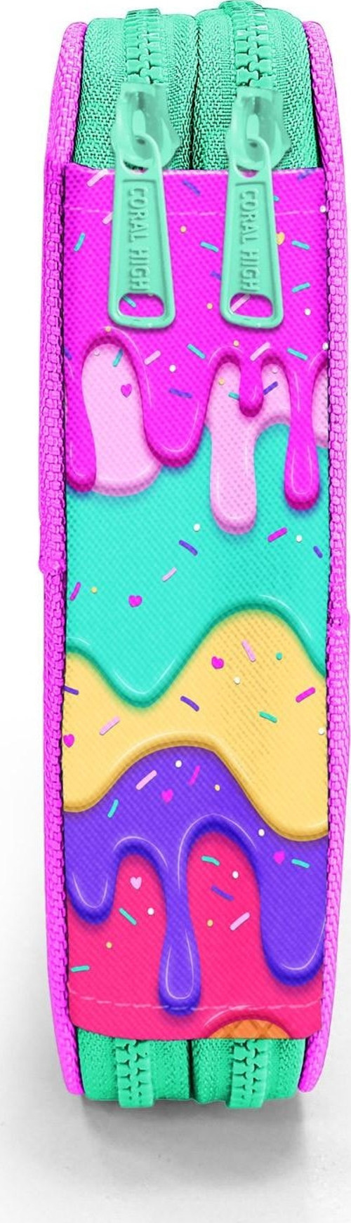 Coral High Kids Pembe Rengarenk Dondurma Desenli Çift Katlı Kalem Çanta 11131 8