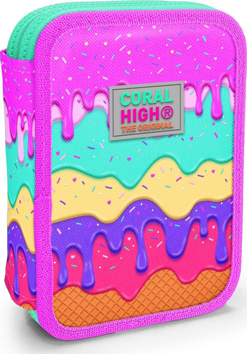 Coral High Kids Pembe Rengarenk Dondurma Desenli Çift Katlı Kalem Çanta 11131