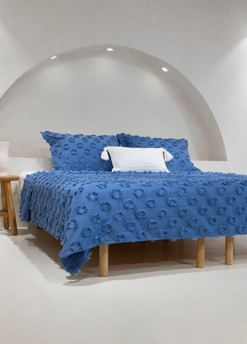 Sitra Lacivert Çift Kişilik Püsküllü Yatak Örtüsü 230X250 2 Yastık 50X70 5034