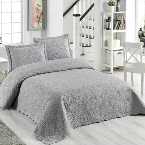 Gri Çift Kişilik Microfiber Kapitone Yatak Örtüsü