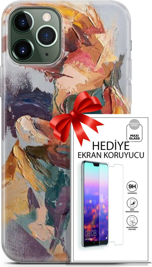 Apple İphone 11 Pro Max Kılıf Orijinal Seri Soul 04 Soyut Silikon Kılıf + Ekran Koruyucu Full Koruma