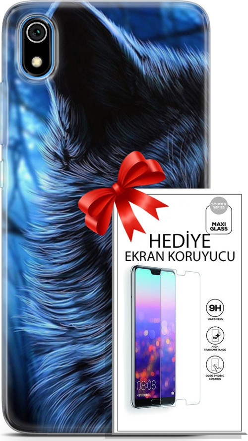 Xiaomi Redmi 7A Kılıf Orijinal Seri Cardano 16 Kurt Yeşil Göz Hediyelik Kılıf Ve Ekran Koruyucu
