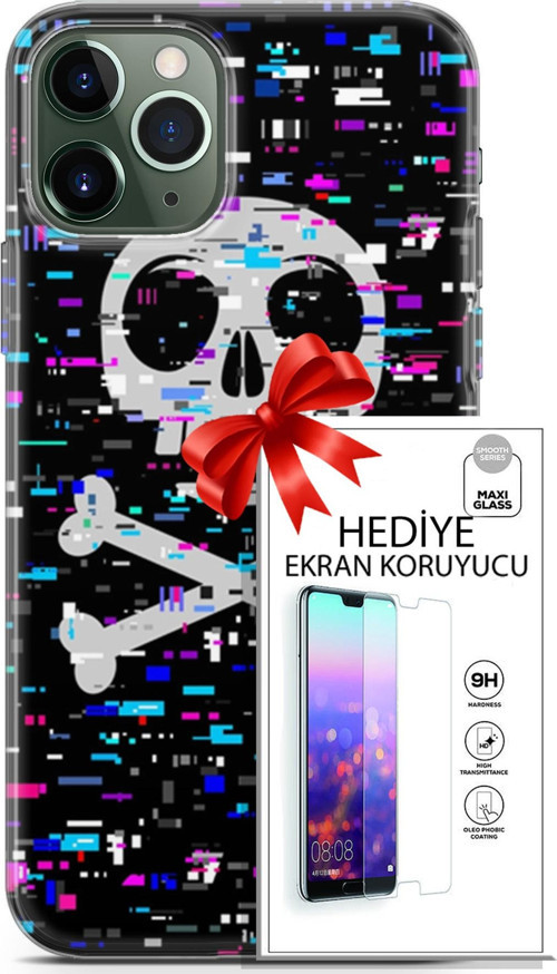 Apple İphone 11 Pro Max Kılıf Orijinal Seri Cyberpunk 01 Kurukafa Telefon Kılıfı + Ekran Koruyucu