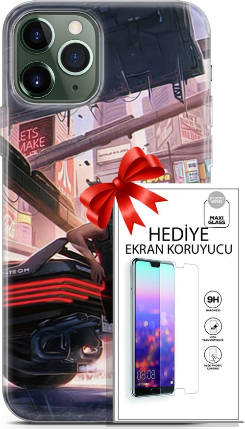 Apple İphone 11 Pro Max Kılıf Orijinal Seri Cyberpunk 19 Keanu Reeves Tam Koruma Kılıf + Ekran Koruyucu