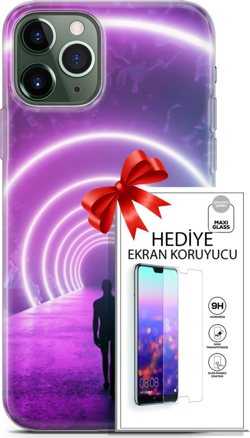 Apple İphone 11 Pro Max Kılıf Orijinal Seri Cyberpunk 26 Daire Neon Soft Kapak + Ekran Koruyucu