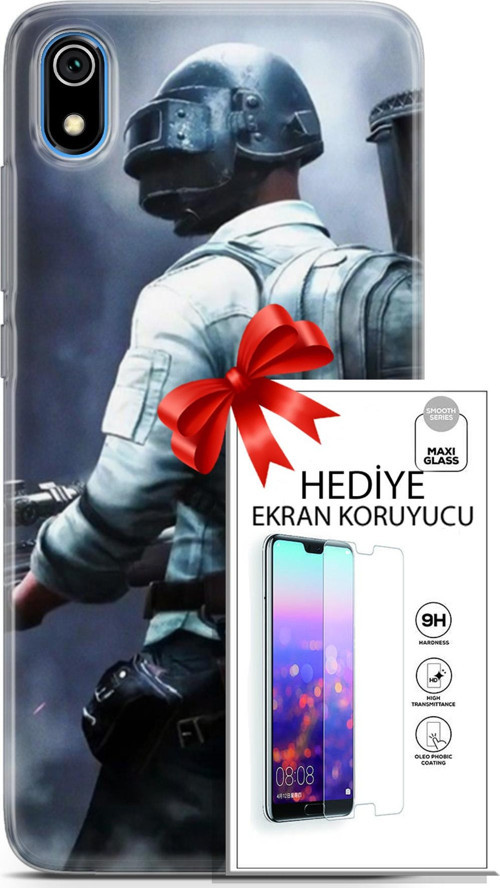 Xiaomi Redmi 7A Kılıf Orijinal Seri Pubg 11 Sırt Çantalı 4K Baskılı Kılıf + Ekran Koruyucu Full Koruma