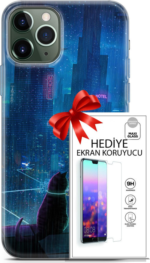Apple İphone 11 Pro Max Kılıf Orijinal Seri Cyberpunk 16 Cyber Cat Hediyelik Kılıf Ve Ekran Koruyucu