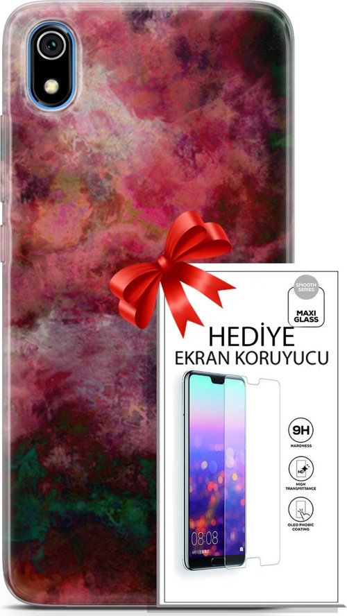 Xiaomi Redmi 7A Kılıf Orijinal Seri Nature 28 Bordo İz Bırakmayan Kılıf + Ön Ekran Koruyucu