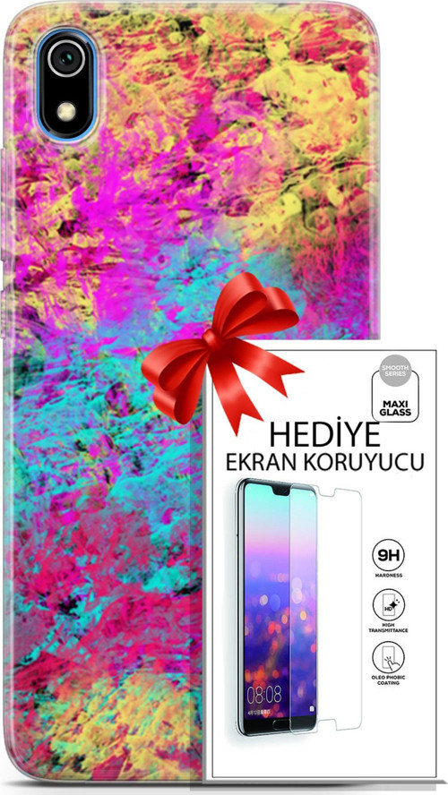 Xiaomi Redmi 7A Kılıf Orijinal Seri Nature 29 Çok Renkli Leke Tutmaz Kapak + Ekran Koruyucu