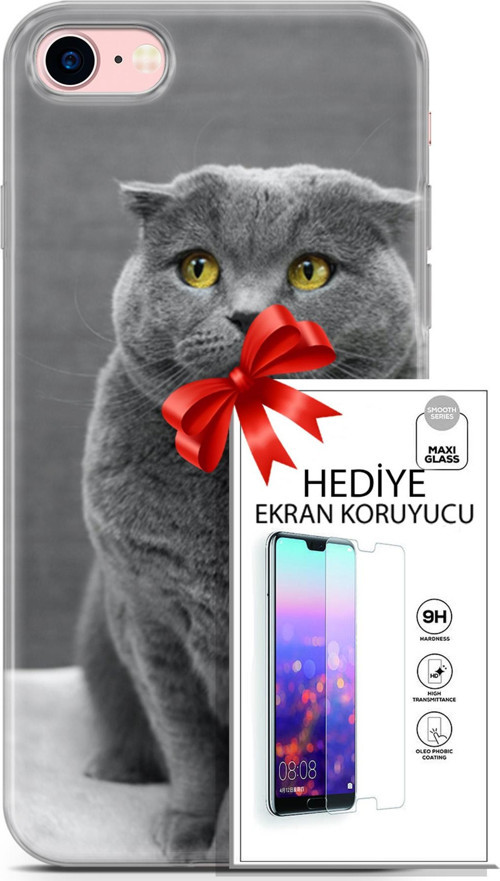 Apple İphone 7 - 8 Kılıf Orijinal Seri Scotish-British 17 Scottish Duman Gri Yumuşak Kılıf + Ekran Koruyucu