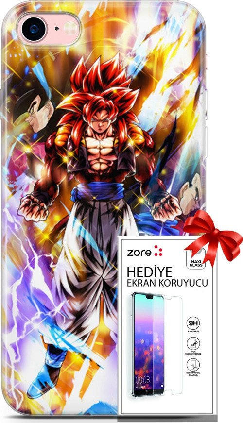 Apple İphone 7 - 8 Kılıf Orijinal Seri Supers 24 Goku Wallpaper Darbe Emici Kılıf + Ekran Koruyucu