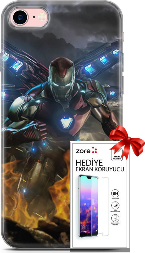 Apple İphone 7 - 8 Kılıf Orijinal Seri Supers 30 Iron Man Kenarları Şeffaf Kapak Ve Ekran Koruyucu