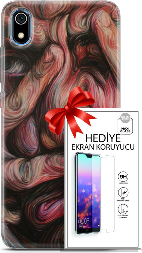 Xiaomi Redmi 7A Kılıf Orijinal Seri Soul 27 Dağılmış Surat Lazer Kesim Silikon Ekran Koruyucu