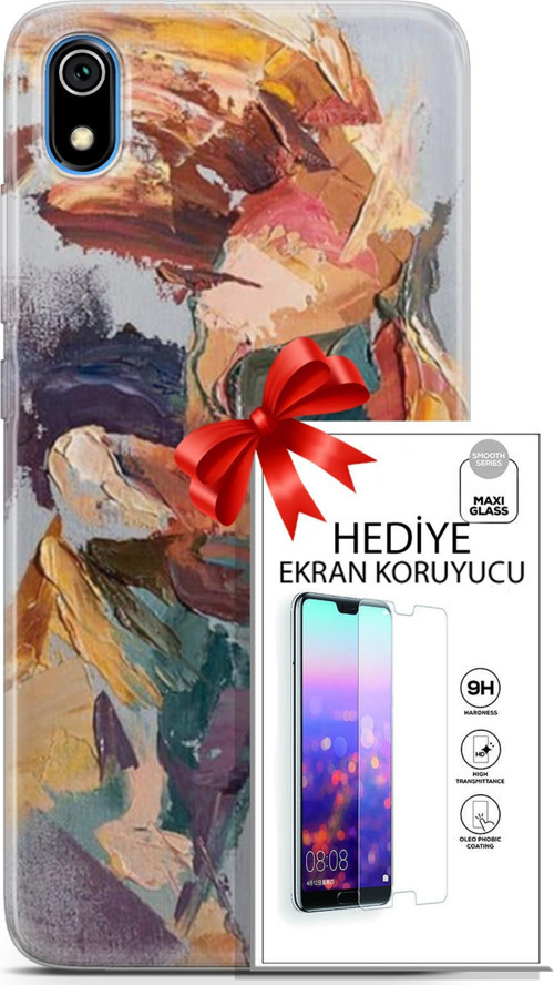 Xiaomi Redmi 7A Kılıf Orijinal Seri Soul 04 Soyut Silikon Kılıf + Ekran Koruyucu Full Korumaketi