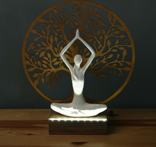 Işıklı Kişiselleştirilebilir Hayat Ağacı Yoga Yapan Kadın Biblo Gece Lambası Dekoratif Obje Gold