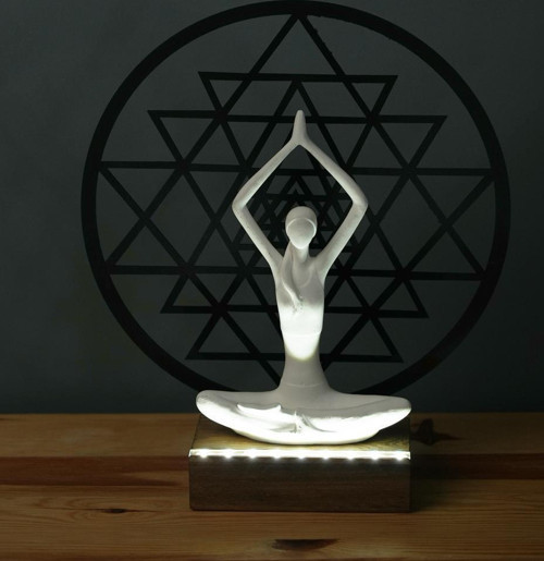 Işıklı Kişiselleştirilebilir Sri Yanta Yoga Yapan Kadın Biblo Gece Lambası Dekoratif Obje Siyah