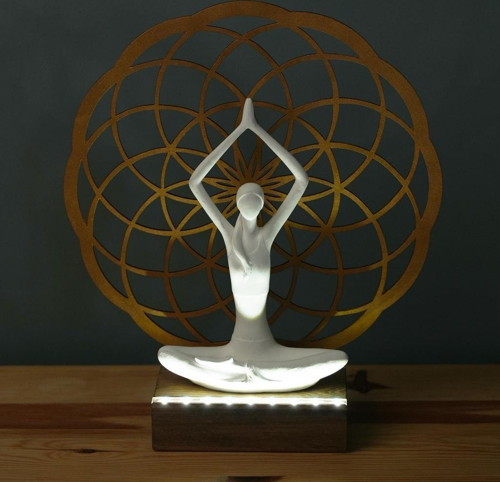 Işıklı Kişiselleştirilebilir Torus Yoga Yapan Kadın Biblo Gece Lambası Dekoratif Obje Gold