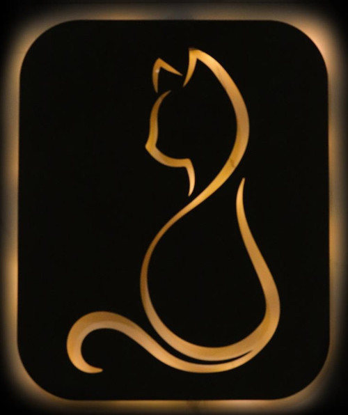 Işıklı Kişiselleştirilebilir Kedi Temalı Tablo Gayne Dekoratif Gece Lambası 60 cm