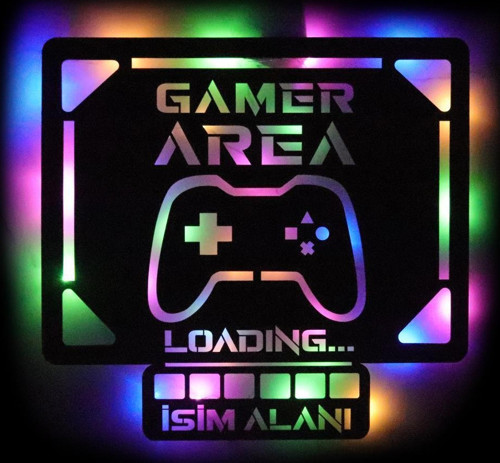 Işıklı Kişiselleştirilebilir Tablo Gamer Area Dekoratif Gece Lambası 40 cm