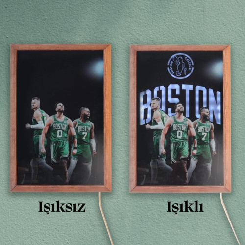 Işıklı Pleksi Basketbol Temalı Sürpriz Tablo Boston Celtics Dekoratif Ayaklı Biblo
