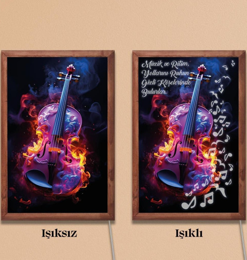 Işıklı Pleksi Müzik Temalı Sürpriz Tablo Nota Keman Dekoratif Ayaklı Biblo