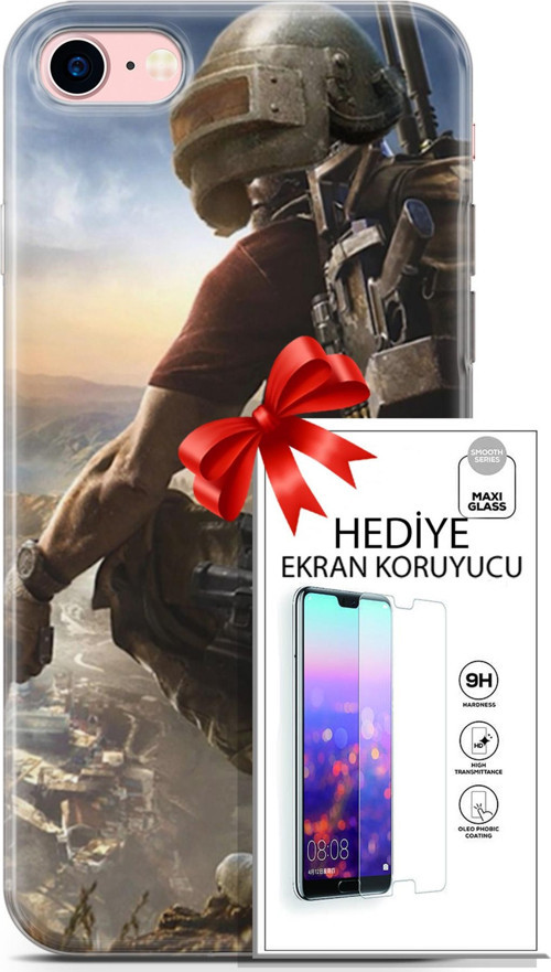 Apple İphone 7 - 8 Kılıf Orijinal Seri Pubg 10 Mobile Full Hd Kılıf + Ekran Koruyucu