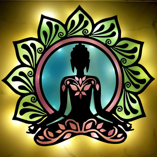 Epoksili Meditasyon Yoga Buda Figürlü Tablo Duvar Dekorlu Gece Lambası 75x82 cm