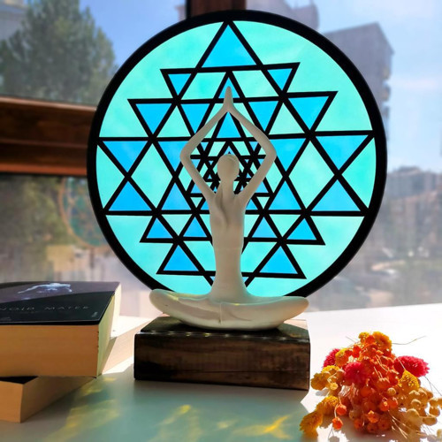 Epoksili Işıklı Kişiselleştirilebilir Sri Yanta Yoga Yapan Kadın Gece Lambası Dekoratif Obje