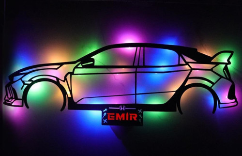 Işıklı Kişiselleştirilebilir Araba Temalı Tablo Honda Civic Dekoratif Gece Lambası 100 cm