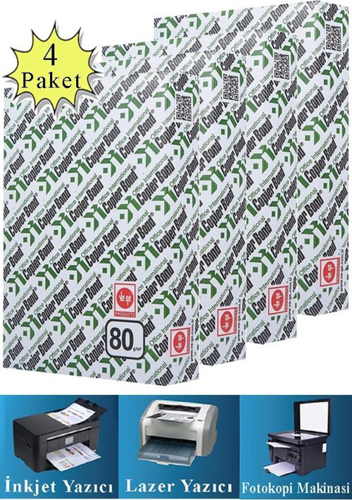 Fotokopi Kağıdı A4 80 gr 500 lü 4 Paket Copierbond Fotokopi Kağıdı Lazer İnkjet ve Fotokopi Makineleri İçin Uyumlu