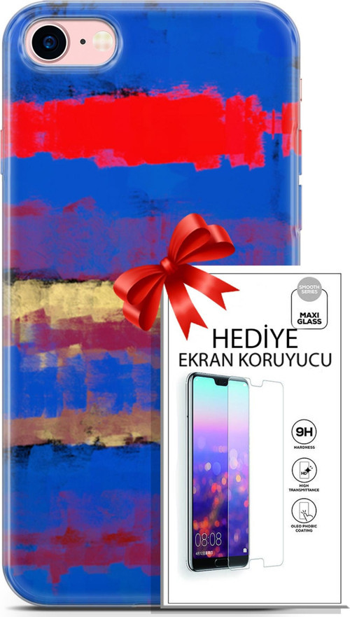 Apple İphone 7 - 8 Kılıf Orijinal Seri Nature 09 Turuncu Mavi Uv Kılıf Ve Ekran Koruyucu
