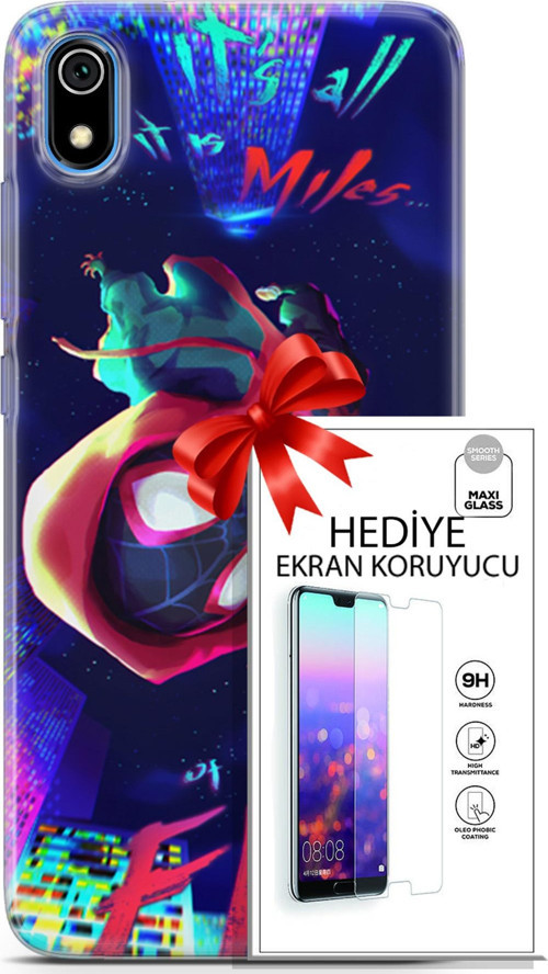 Xiaomi Redmi 7A Kılıf Orijinal Seri Dc 25 Spider Man Miles Soyulmayan Kılıf + Ekran Koruyucu Full Koruma