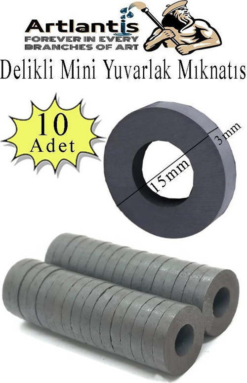 Yuvarlak Delikli Mıknatıs Mini 10 Adet 15x3 mm Mini Mıknatıs Seramik Kömür Mıknatıs Nişan Düğün Sünnet Çok Amaçlı Süslem