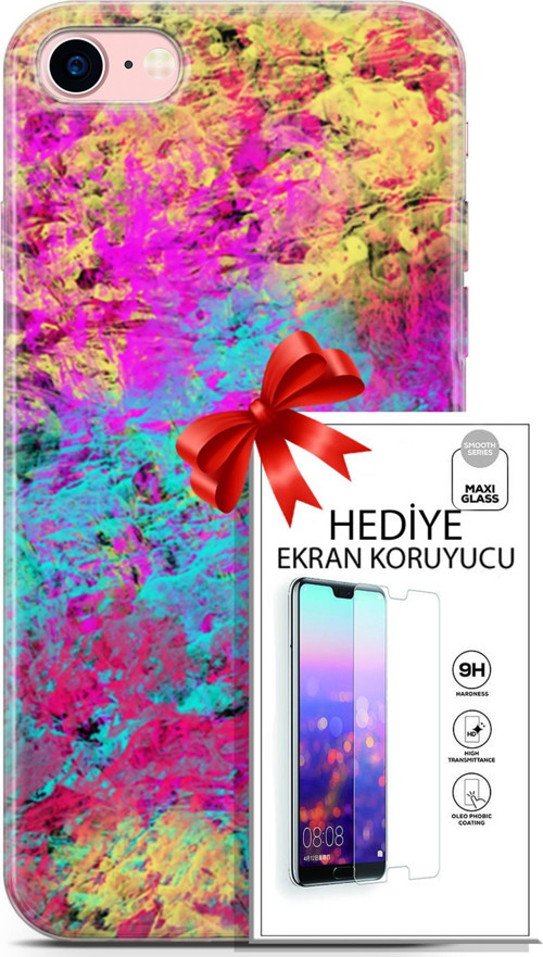 Apple İphone 7 - 8 Kılıf Orijinal Seri Nature 29 Çok Renkli Leke Tutmaz Kapak + Ekran Koruyucu