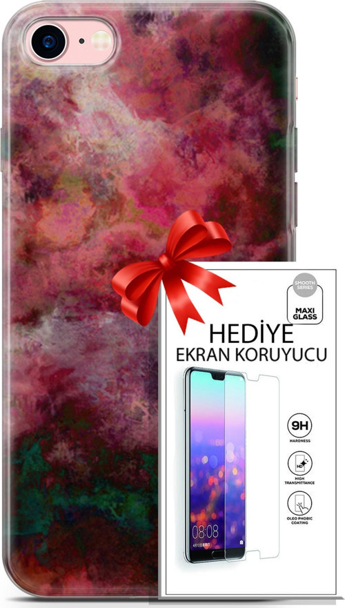 Apple İphone 7 - 8 Kılıf Orijinal Seri Nature 28 Bordo İz Bırakmayan Kılıf + Ön Ekran Koruyucu